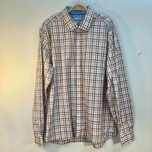 Jos A Bank Button Up Shirt Mens XL Plaid Long Sleeve Tailored Fit Cotton Pocket